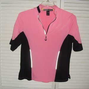 JAMIE SADOCK LOGO PINK/BLACK SS 1/4 ZIP GOLF TOP SZ L